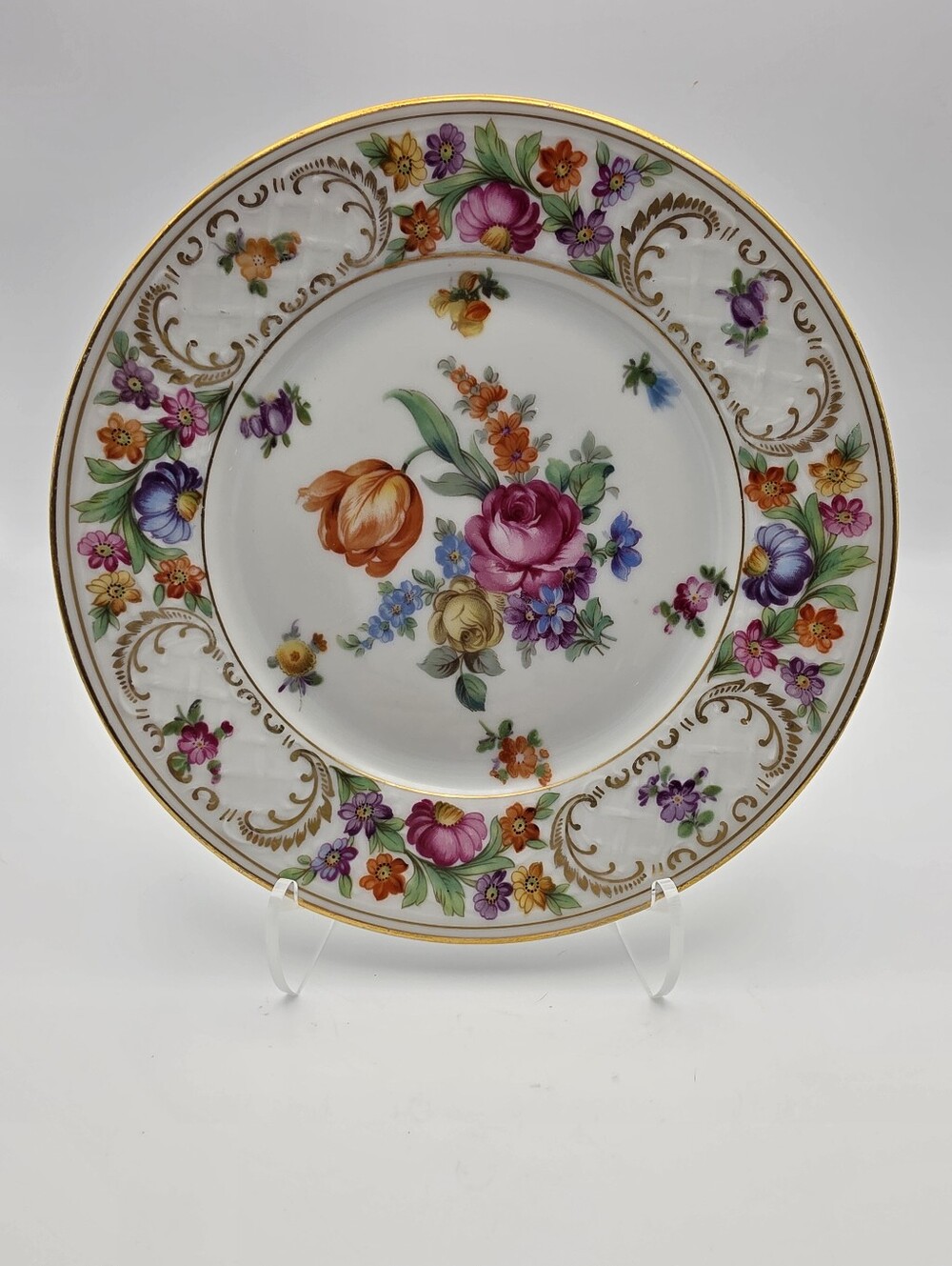 Vintage Schumann Bavaria Dresden Flowers 6.75” Dessert Plate - Antique 1920s